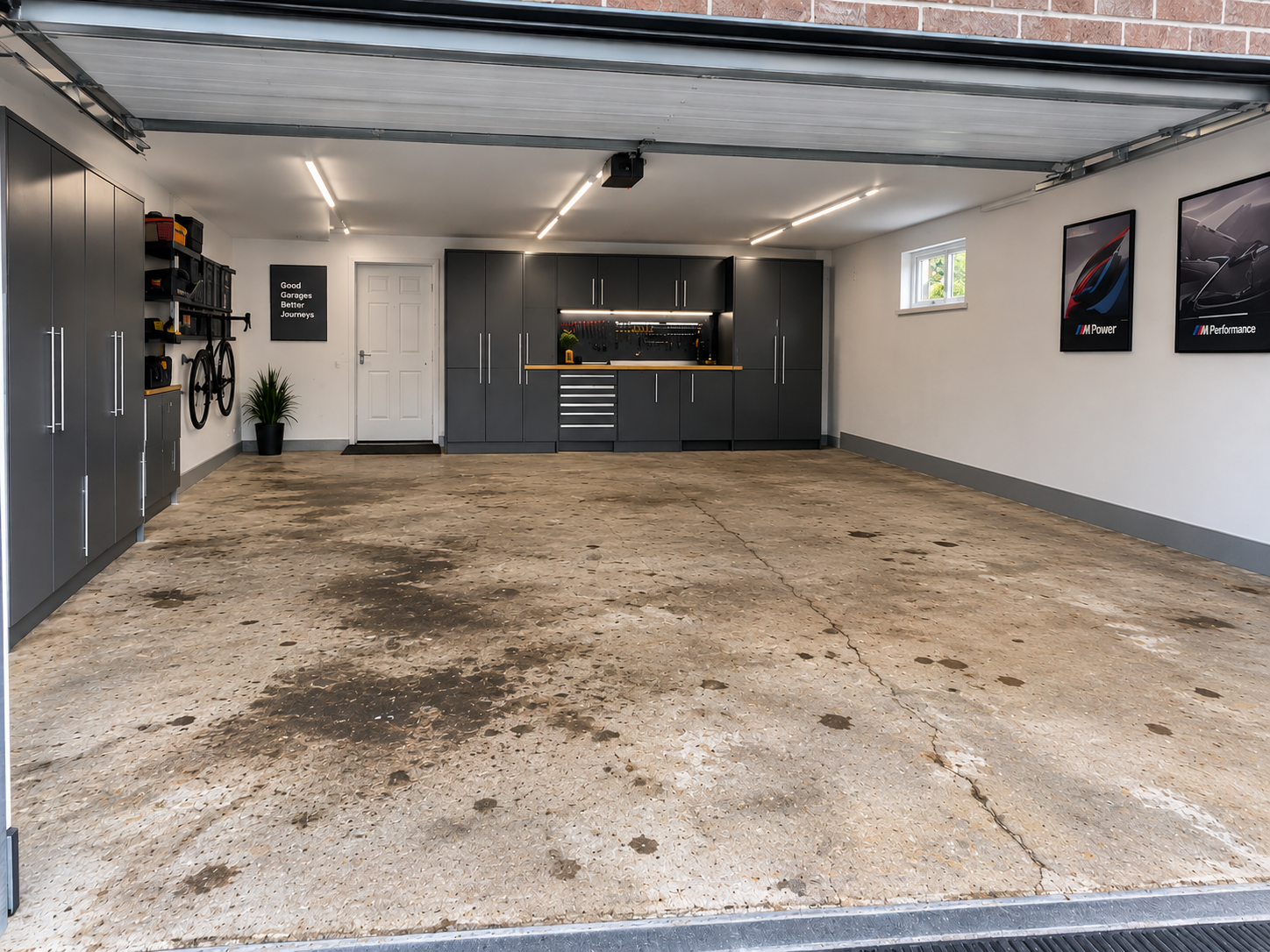 Existing concrete floor before the double garage floor renovation