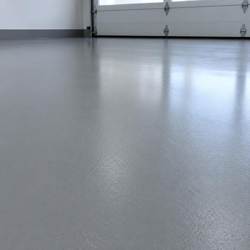 Plain contemporary mid-grey resin garage floor finish