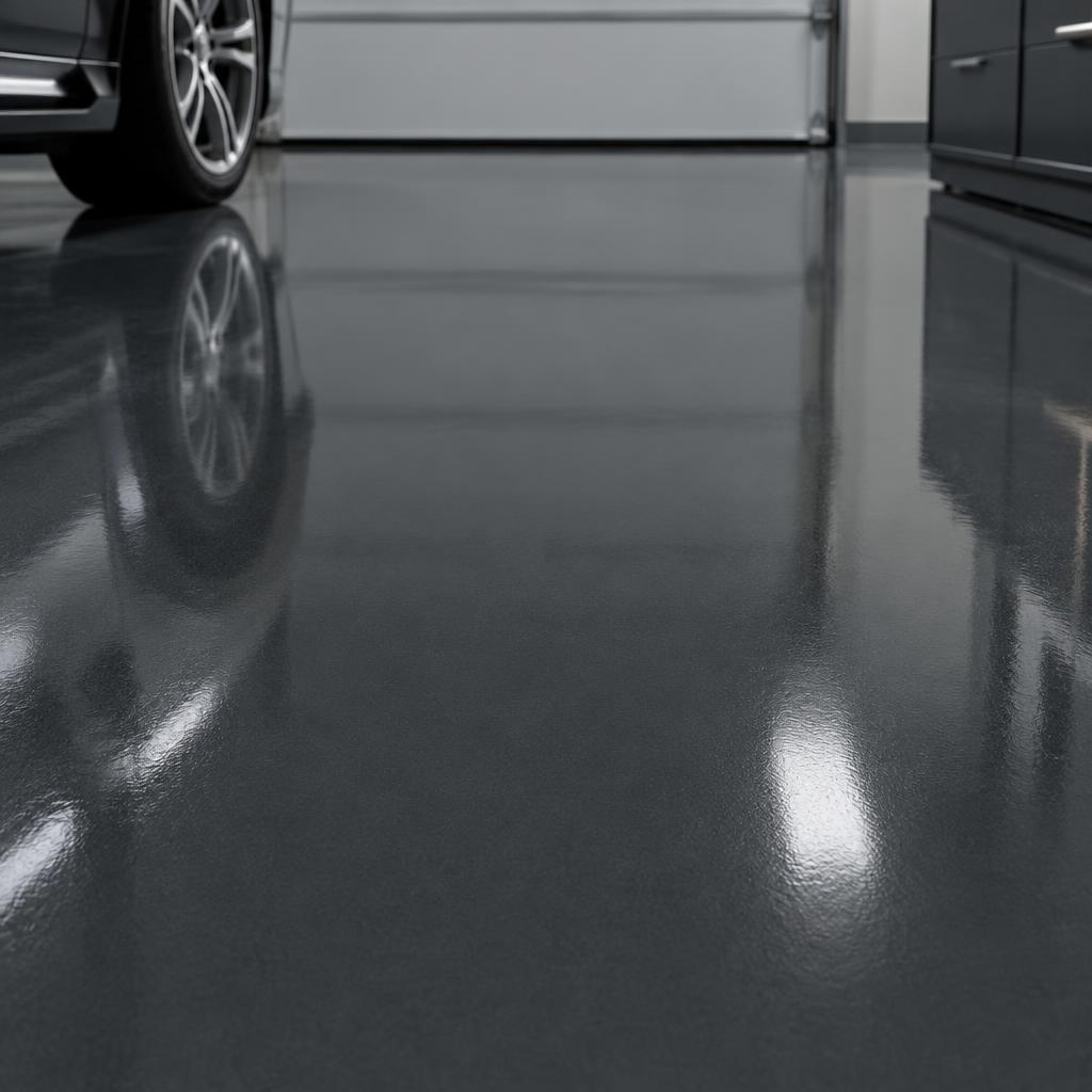 Premium smooth high gloss dark grey garage floor finish